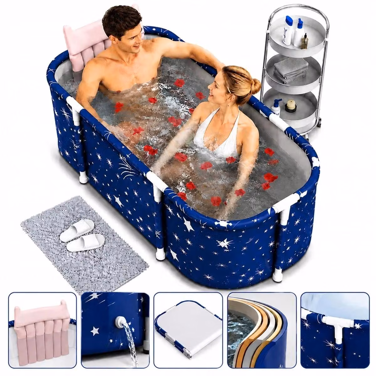 Vasca da bagno pieghevole per adulti - Spa domestica portatile - 120 cm - Adatta per acqua calda e fredda - Facile da montare - Con pompa e cuscino