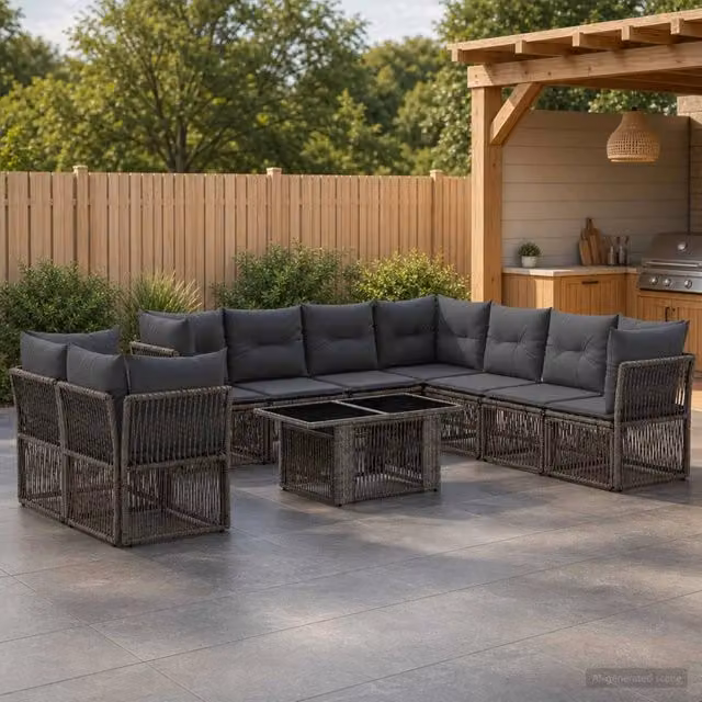 Set Divano da Giardino 10 pz Grigio polyrattan 3436490