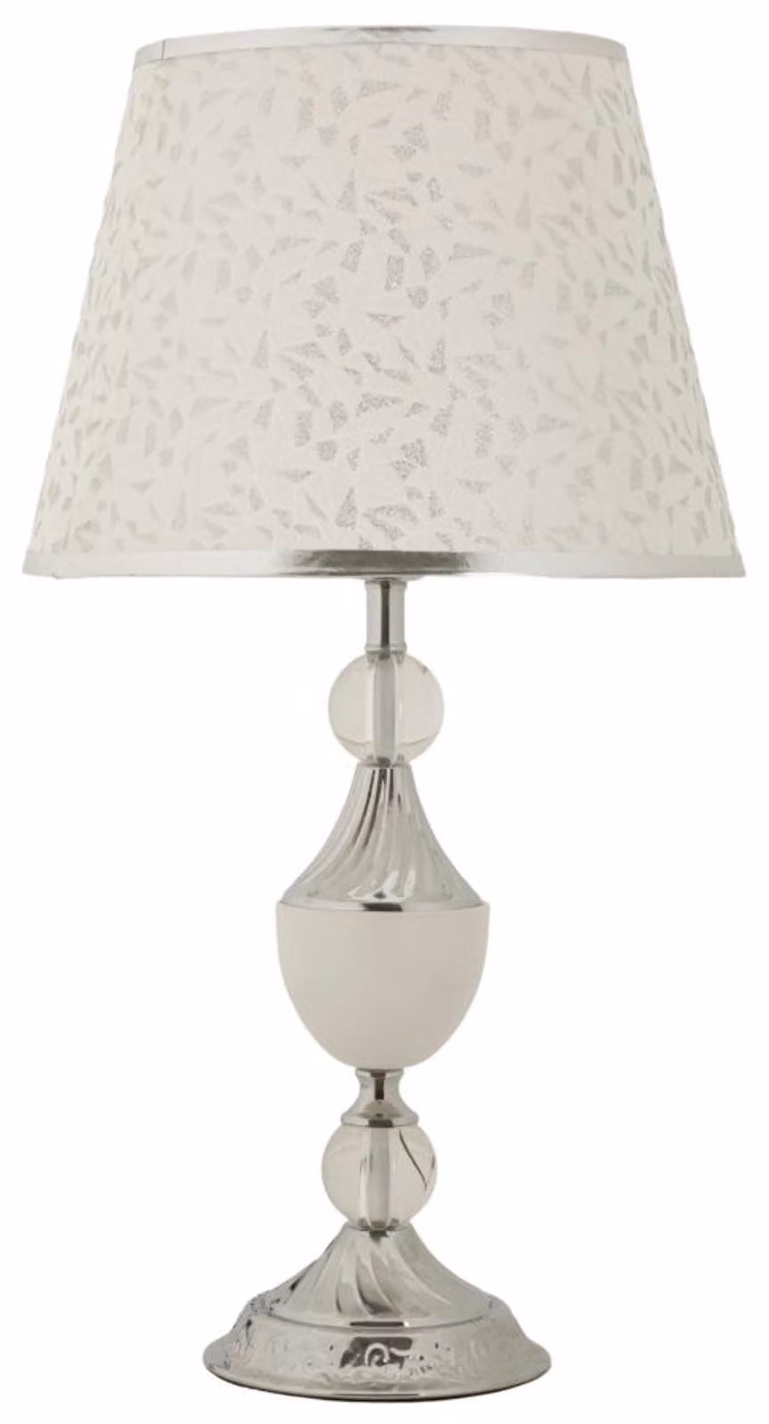 Lampada da tavolo in metallo e tessuto, dimensioni 30x54 cm, colore argento e bianco, modello Kody di Mauro Ferretti