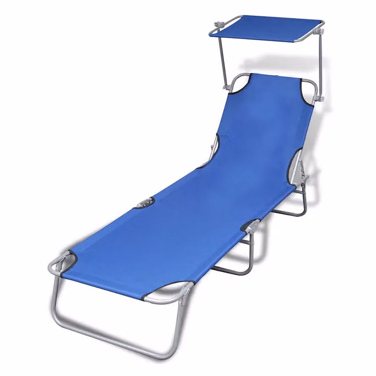 vidaXL Lettino Prendisole Pieghevole con Baldacchino in Acciaio e Tessuto Blu