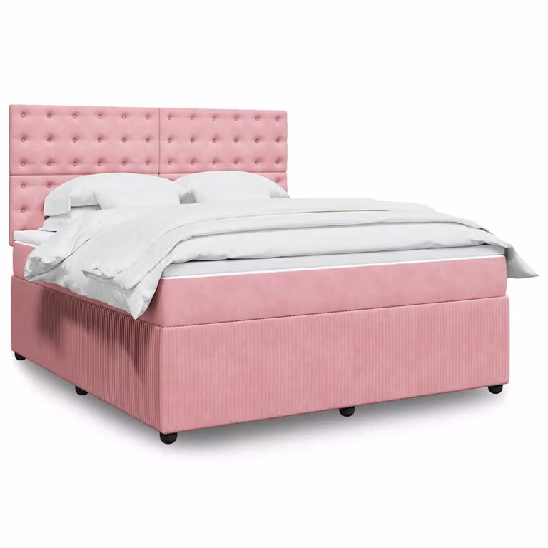 vidaXL Giroletto a Molle con Materasso Ibrido in Velluto Rosa e Bianco L/P/H: 180 x 200 cm