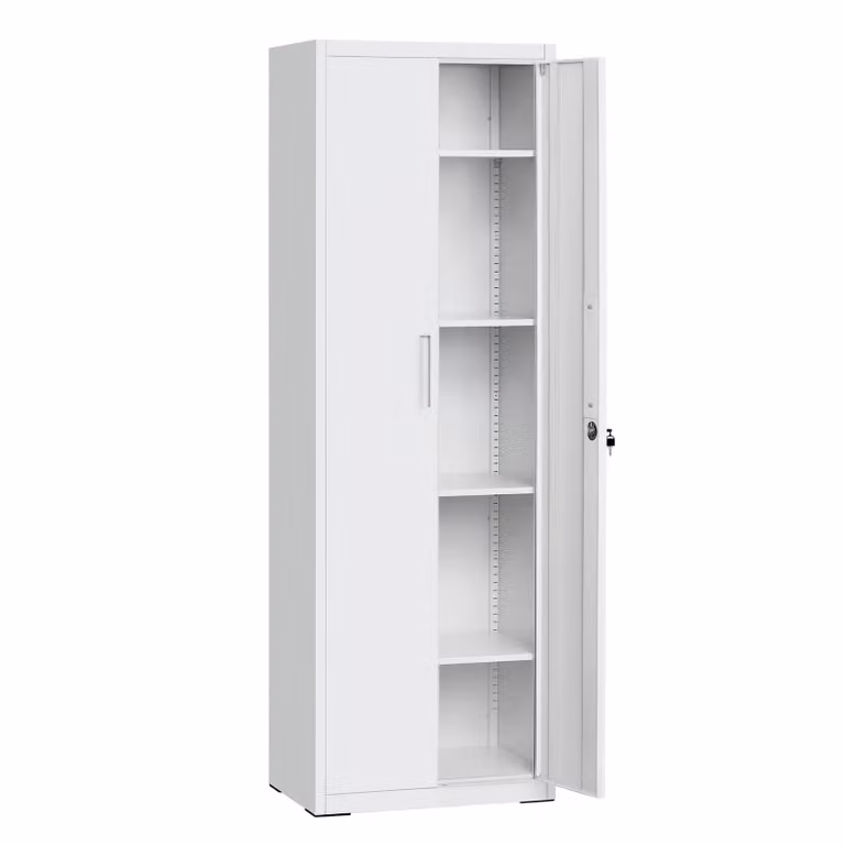 Armadietto Multiuso con 5 Ripiani Anta Doppia e Chiusura per Strumenti Bianco, Grigio