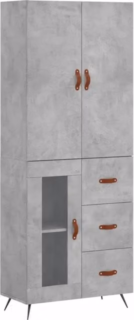 Credenza Buffet da pranzo moderna in legno multistrato e metallo, Grigio Cemento, L: 69,5 cm, P: 34 cm, H: 180 cm