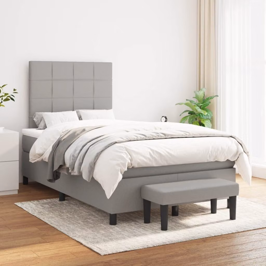 vidaXL Letto a molle con materasso in tessuto grigio chiaro 120x200 cm - Letto a molle - Boxspringbetten - Bett - Schlafzimmermöbel