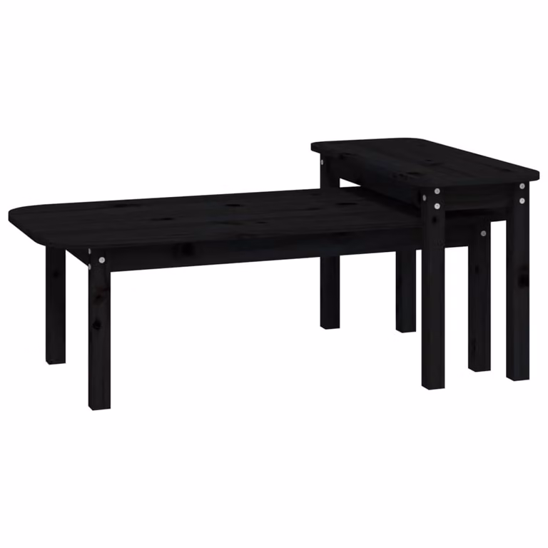 Set Tavolini da Salotto 2 pz Nero in Legno Massello di Pino