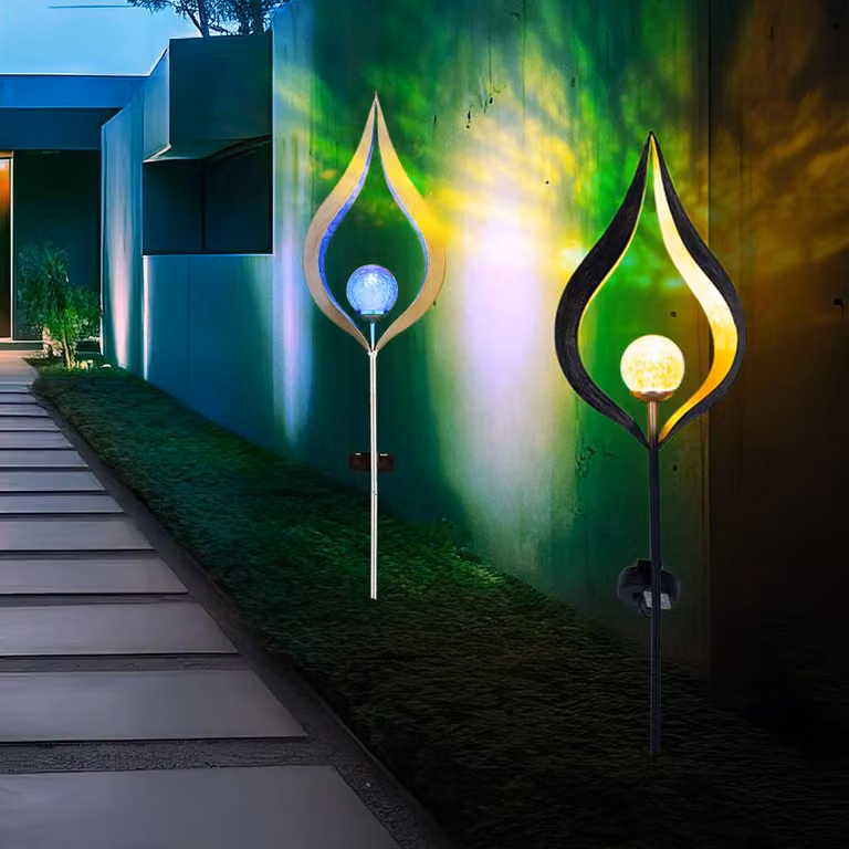 Set di 2 lampade solari a LED, da inserire nel terreno, color bronzo/blu, altezza 90 cm