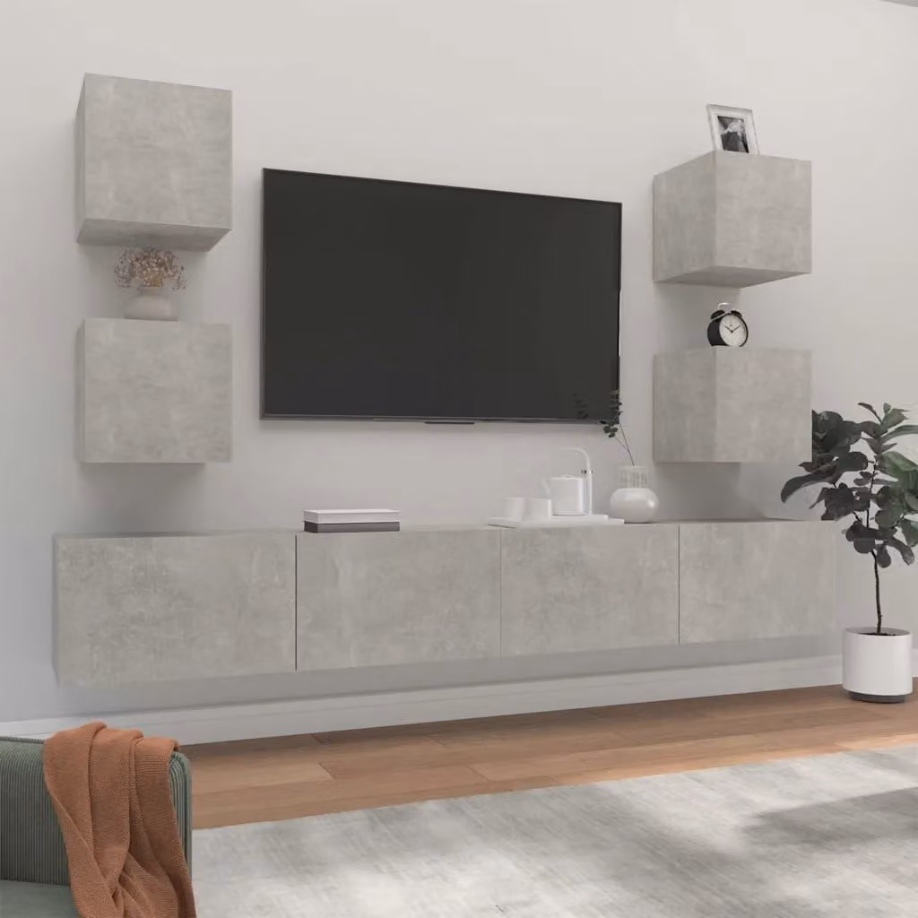Set di mobili porta TV da soggiorno vidaXL in legno e MDF, 6 pezzi, grigio opaco, modello a parete – 1