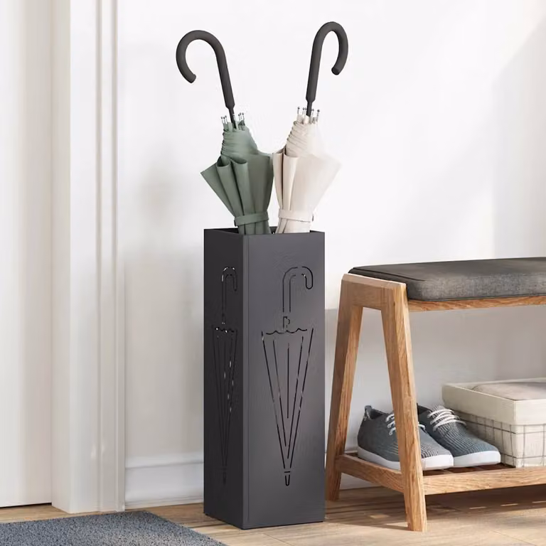 Stand per ombrelli da pioggia vidaXL in metallo nero L/P/H: 15,5 x 15,5 x 49 cm