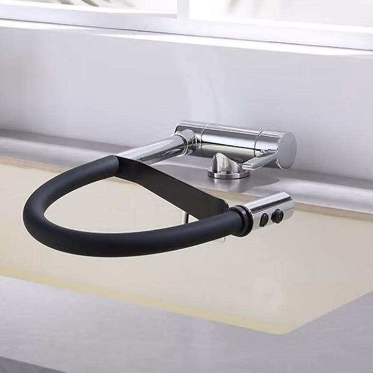 Miscelatore per cucina, montaggio su finestra, ribaltabile, ottone cromato, altezza 75 mm