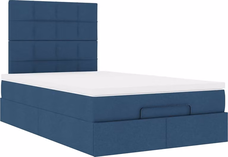 Struttura Letto Pouf con Materasso Blu 120x200 cm in Tessuto
