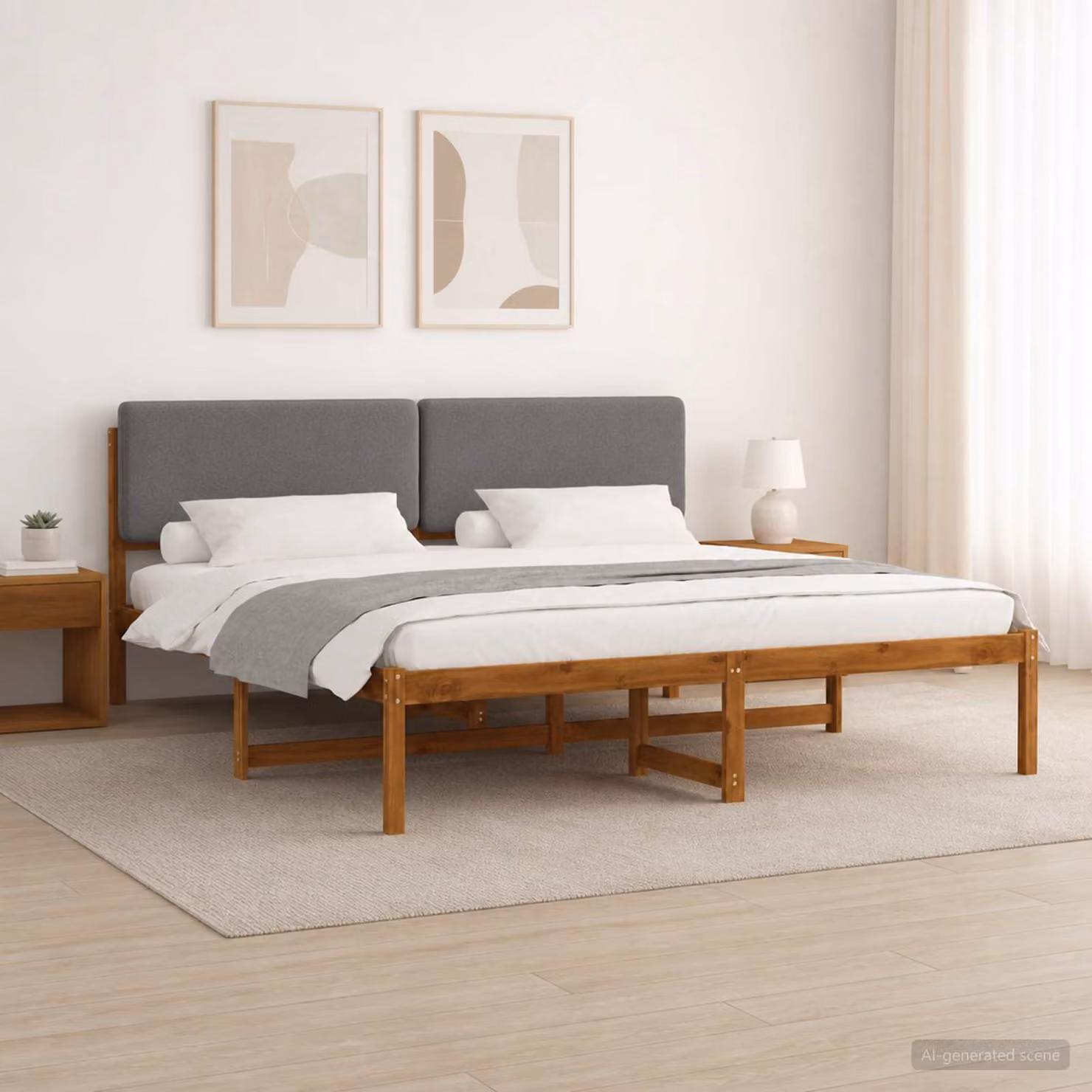 vidaXL Letto con Testiera Rivestita Naturale e Grigio Chiaro