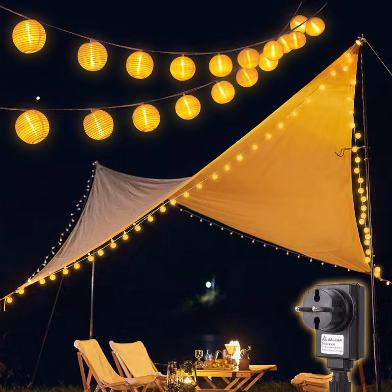 Catena di lanterne a LED, 5 metri, 20 lanterne bianco caldo, grado di protezione IP44, 8 modalità