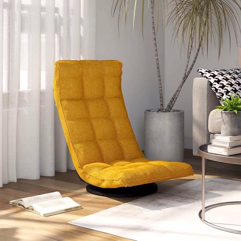 vidaXL Sedia da Pavimento Girevole 360 Gradi in Tessuto Giallo