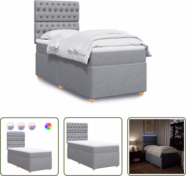 The Living Store Letto a molle con materasso grigio chiaro 90x190 cm in tessuto