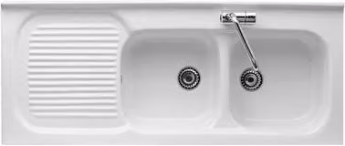 Lavello da incasso in ceramica con 2 vaschette e gocciolatoio dx cm 120