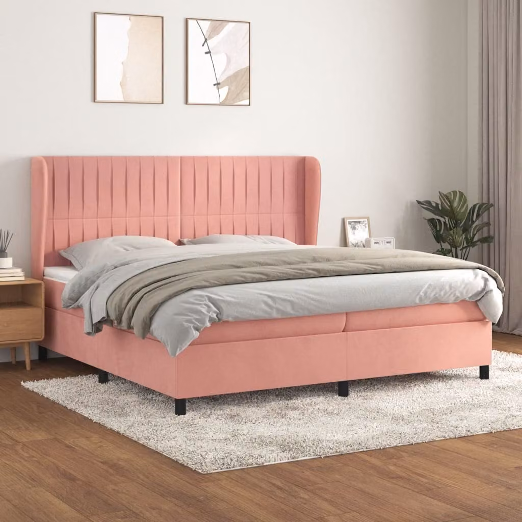 The Living Store Letto a molle con materasso Rosa 200x200 cm Velluto