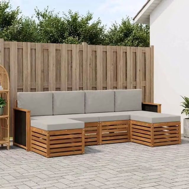 Set di divani da esterno 5 pz Naturale e Grigio Chiaro 3384672
