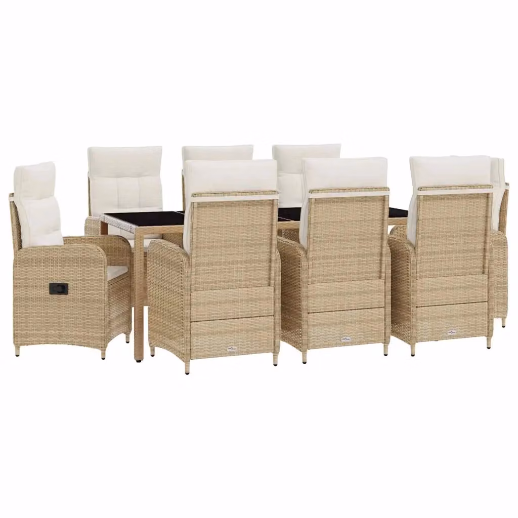 Set da pranzo per esterni vidaXL in polyrattan con piano in vetro, 9 pezzi, Beige e Bianco – 2