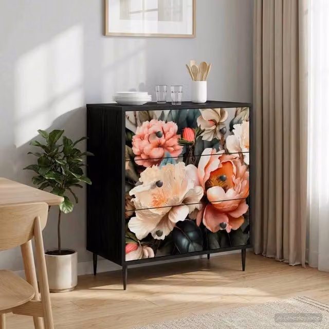 Cassettiera BORNE vidaXL con stampa floreale di peonia chiara, multicolore, L: 66 cm, P: 36,5 cm, H: 76 cm – 1