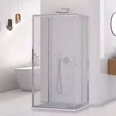 Box doccia INBAGNO Tay a tre lati con doppio sistema scorrevole, forma rettangolare a U, vetro trasparente, L: 120 cm, P: 80 cm, H: 195 cm – 1