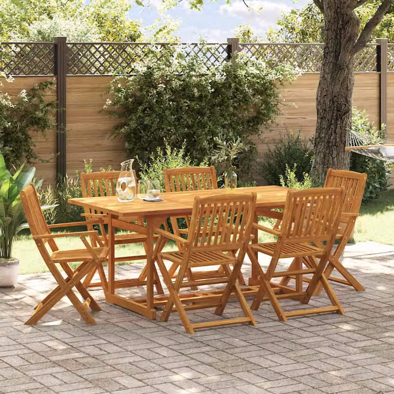 Set da pranzo da giardino vidaXL in legno di acacia marrone, 7 pezzi, L: 180 cm, P: 90 cm, H: 75 cm