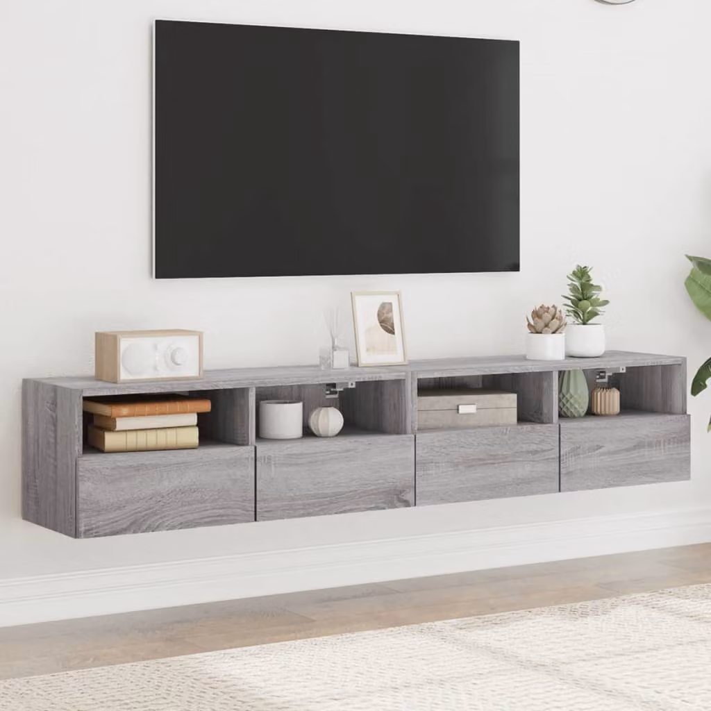 Set di 2 mobili TV da parete vidaXL moderni in legno e MDF, colore grigio, L 80 x P 30 x H 30 cm