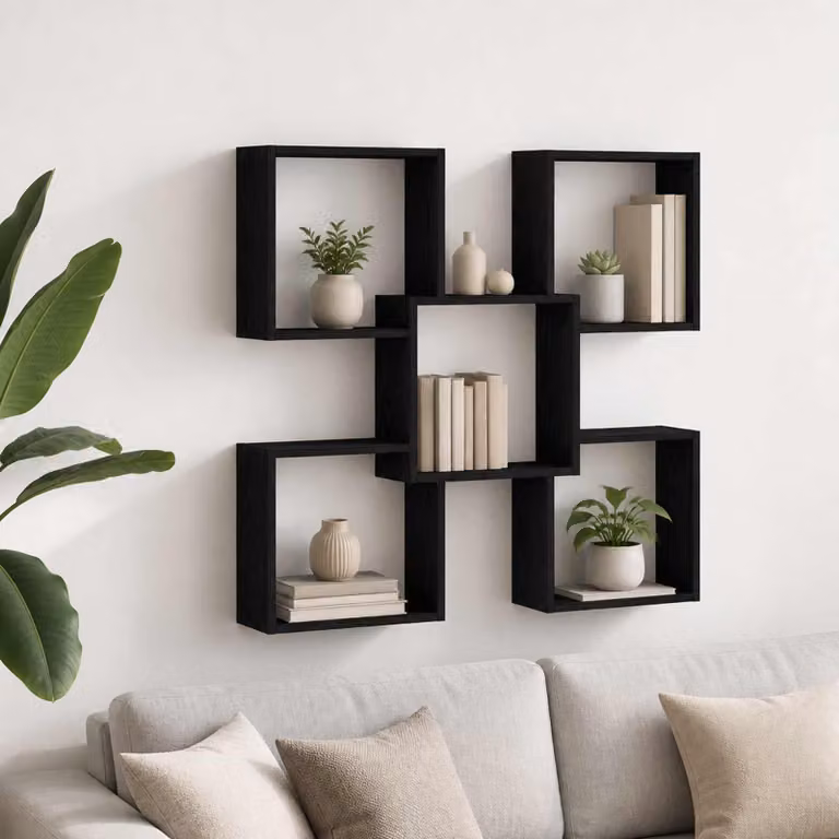 Scaffale da parete moderno vidaXL in legno nero L: 99,5 cm, P: 17 cm, H: 91 cm