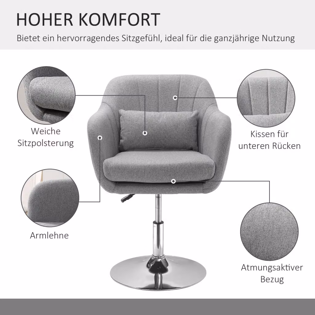 Sedia girevole REDOM regolabile in altezza con braccioli, Grigio, L 60 x P 60 x H 79-91 cm – 2