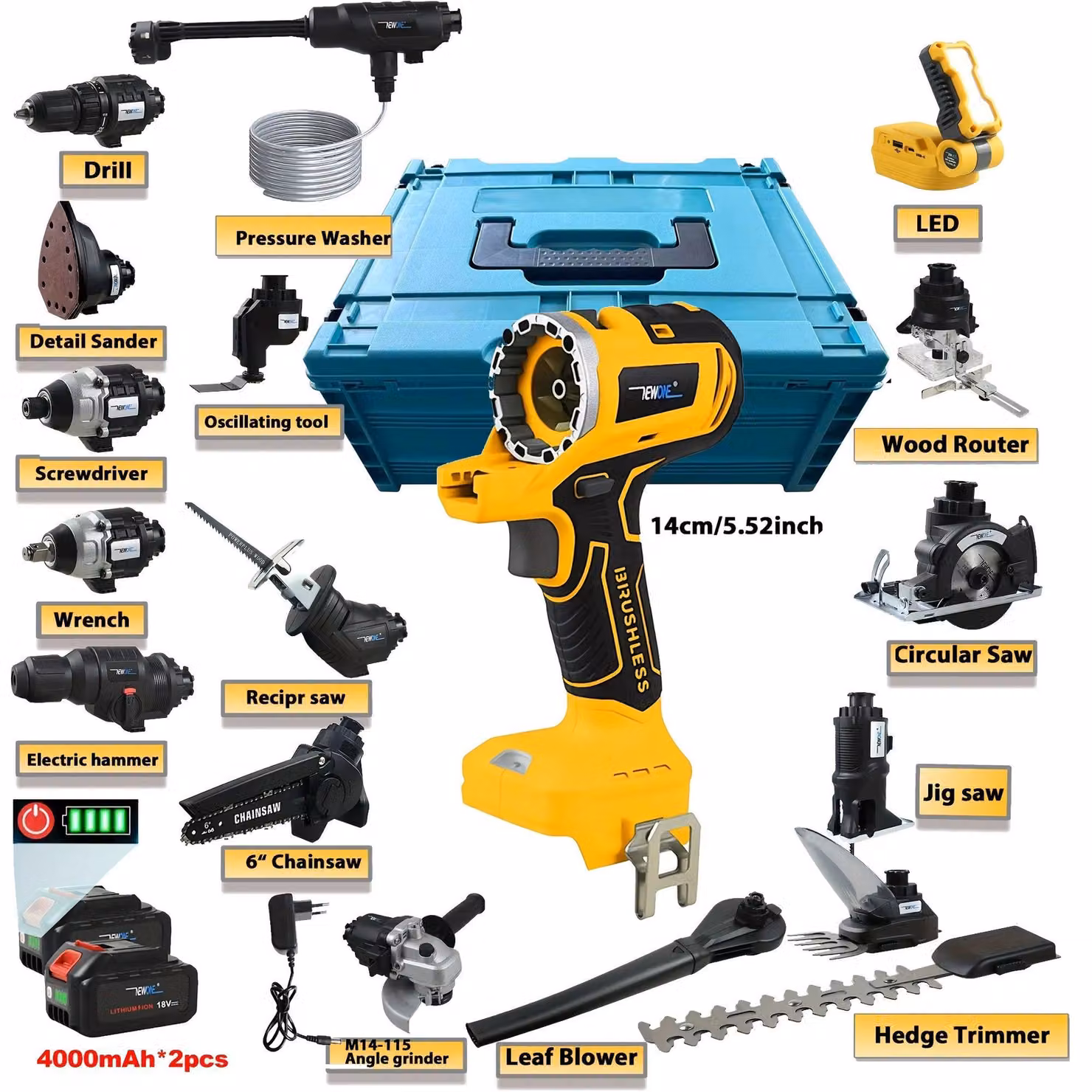 Set di utensili a batteria professionale 17-in-1, dotato di motore brushless e due batterie
