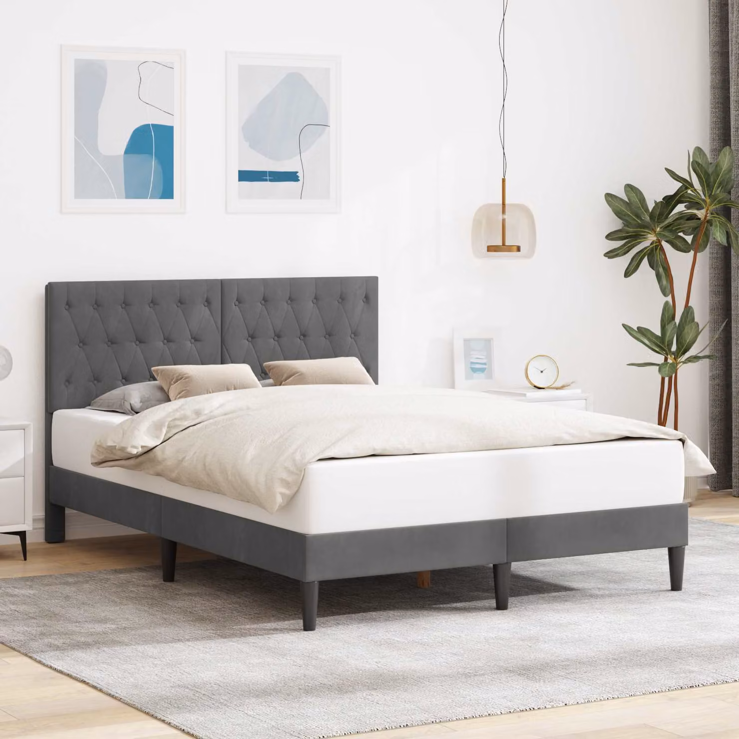 Struttura del letto moderna vidaXL in velluto grigio con doghe in legno L: 140 cm, P: 190 cm, H: 96 cm