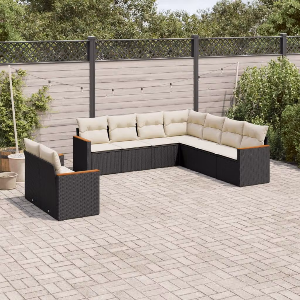 vidaXL Set Divani da Giardino 9 pz con Cuscini, Polyrattan e Acciaio Verniciato a Polvere, Nero – 1