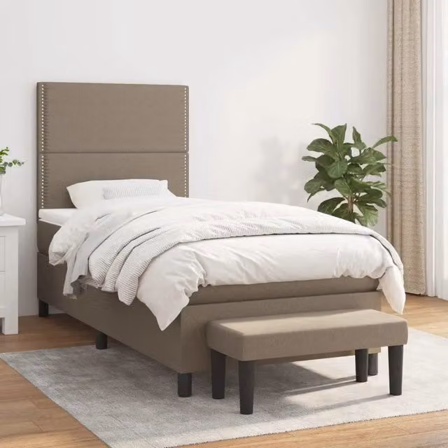 Letto Ibrido vidaXL con Giroletto a Molle e Materasso in Tessuto Beige e Bianco L/P/H: 100 x 200 x 203 cm