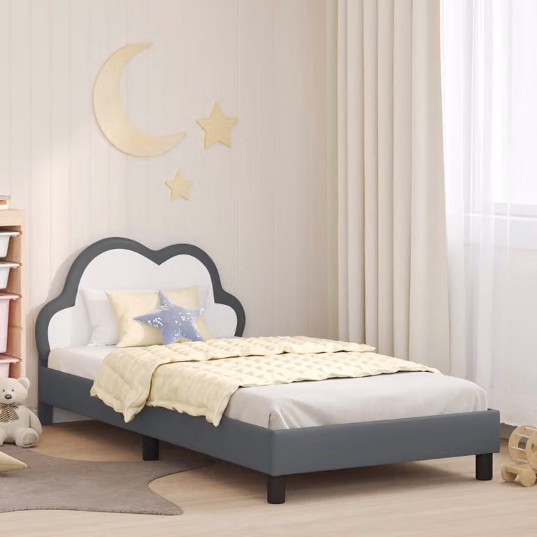 vidaXL Struttura letto per bambini con testata imbottita in tessuto, Grigio, L 90 x P 200 cm