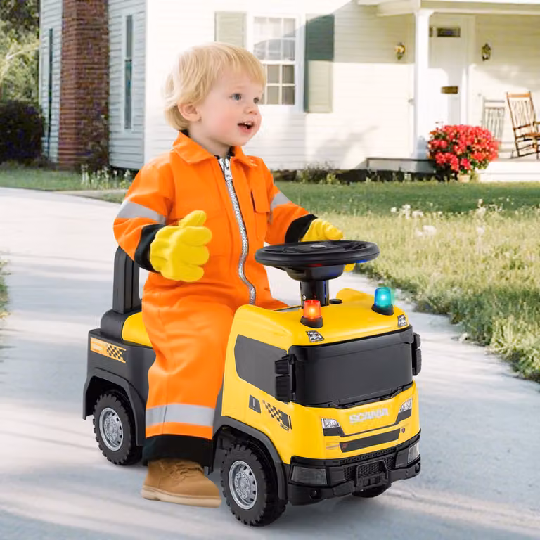 Macchina a spinta Costway Scania Pompieri Giallo con luci per bambini dai 18 mesi