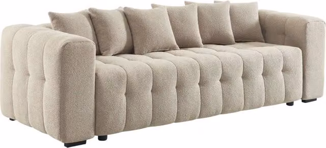 Divano letto SWEEEK in bouclé beige con contenitore e coperture rimovibili, L/P/H: 248 x 140 x 69 cm