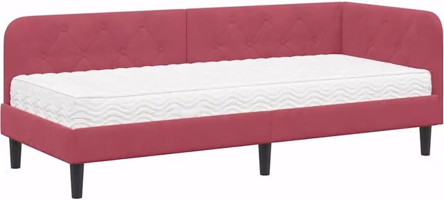 Letto singolo | Letto per adulti | Cornice del letto ad angolo Rosso Vino 80 x 200 cm Velluto