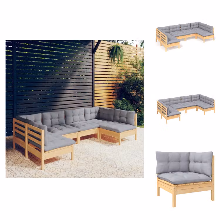 vidaXL Set di 6 pezzi da giardino con cuscini grigi in pino massiccio - Set di mobili da giardino