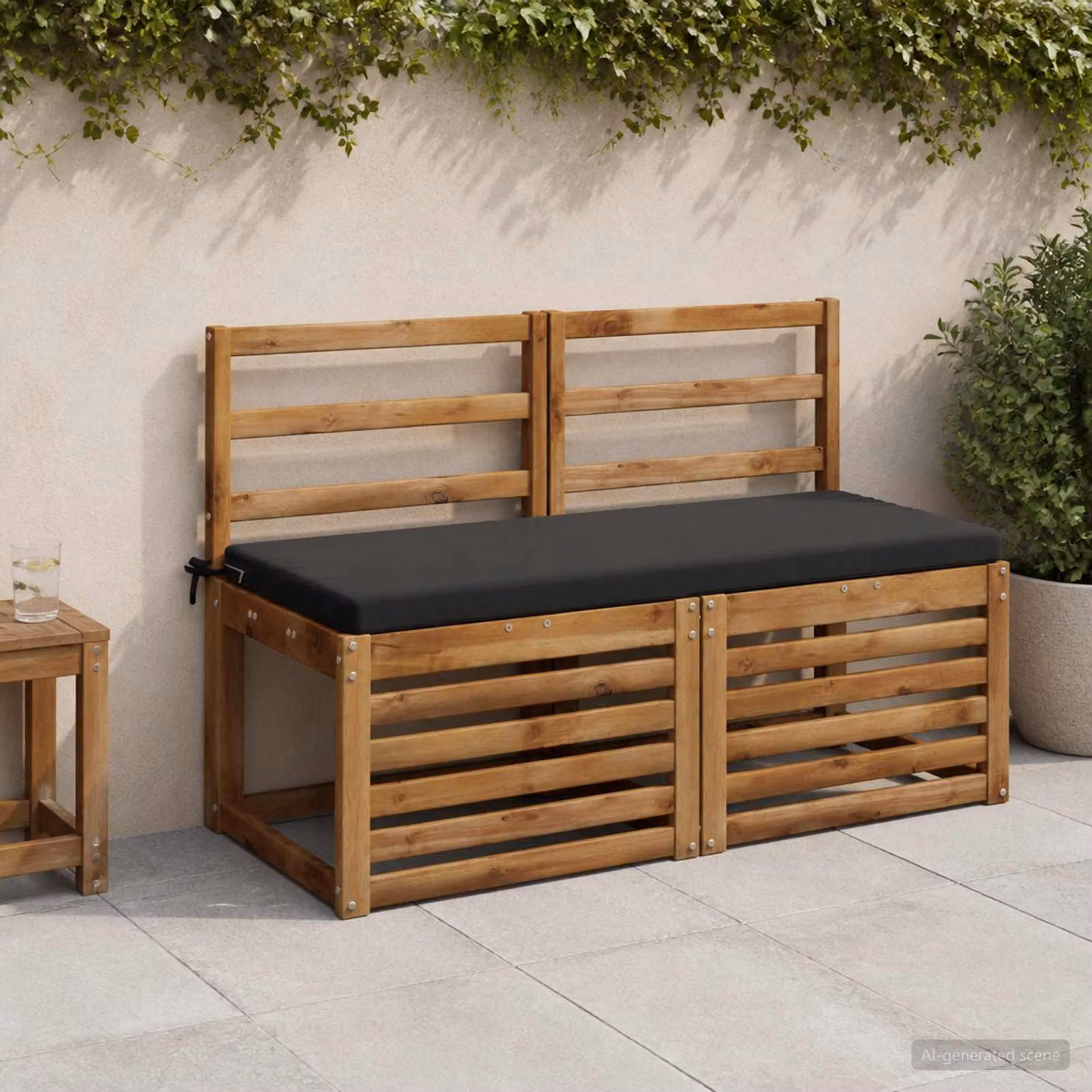 Set di 2 cuscini per panchina vidaXL in poliestere nero con imbottitura in schiuma e coperture lavabili