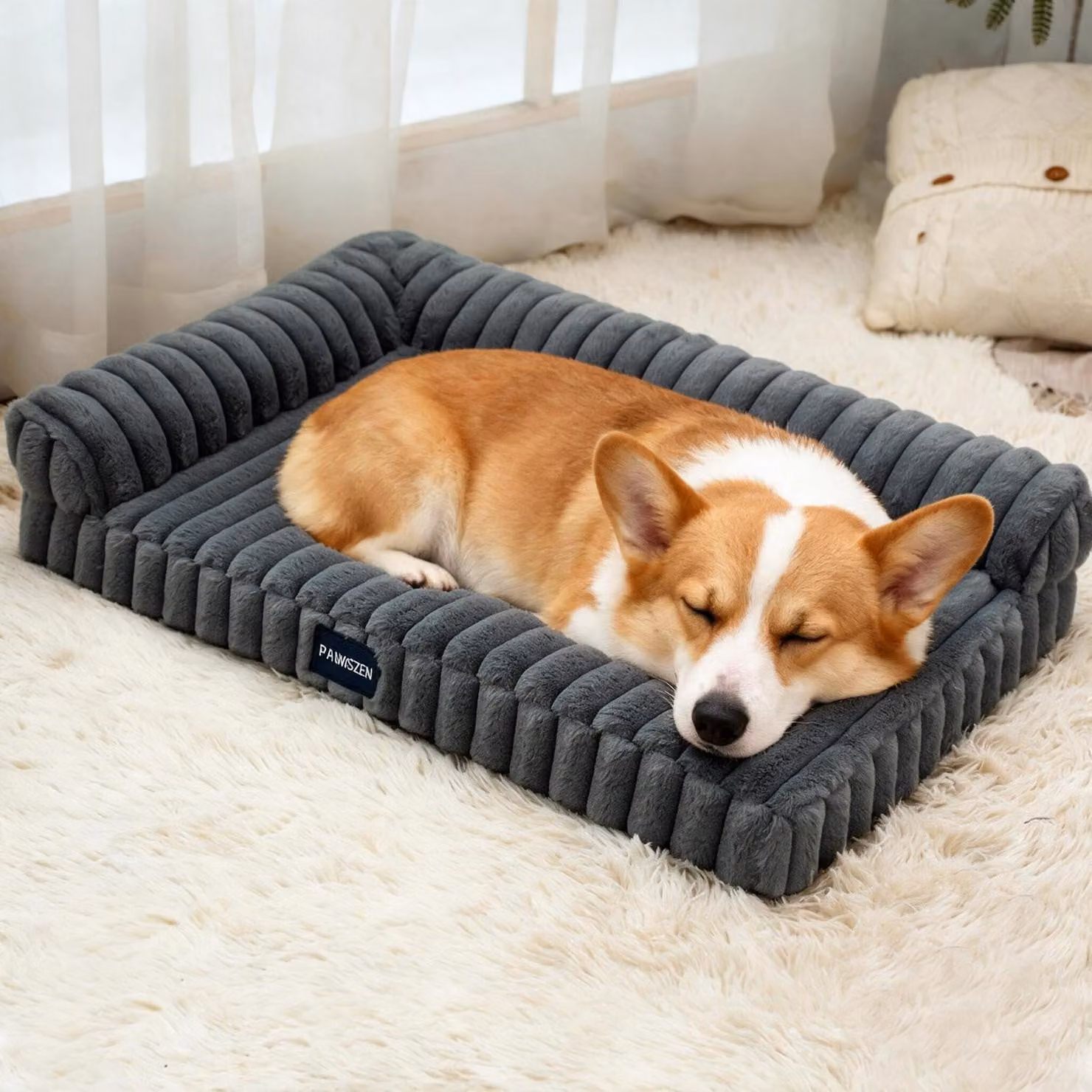Copertura per divano per animali domestici, in peluche, lavabile, protettiva per mobili, antiscivolo, color grigio scuro, dimensioni 90x70x16 cm