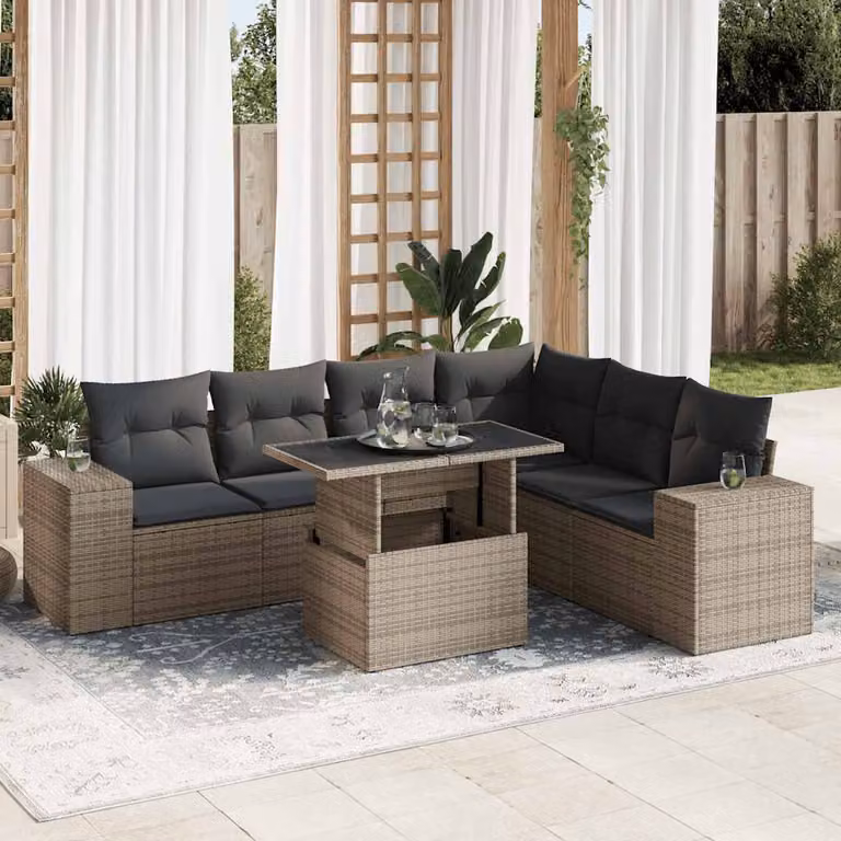 Maison Exclusive - Set Divani da Giardino 7 pz con Cuscini Grigio in Polyrattan