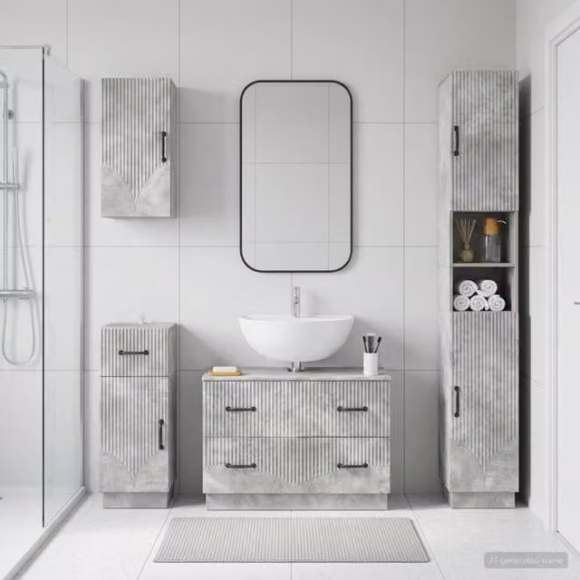 Set di Mobili da Bagno da 4 Pezzi HOORN Grigio Cemento 3417957