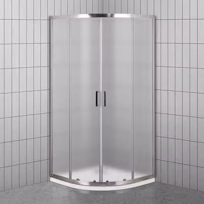 Box doccia semicircolare Geo con doppio sistema scorrevole, vetro temperato opaco e profili argento, L/P/H: 80 x 80 x 185 cm – 1