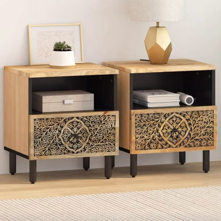 Set di 2 comodini vidaXL in legno di mango marrone L: 40 cm, P: 33 cm, H: 46 cm