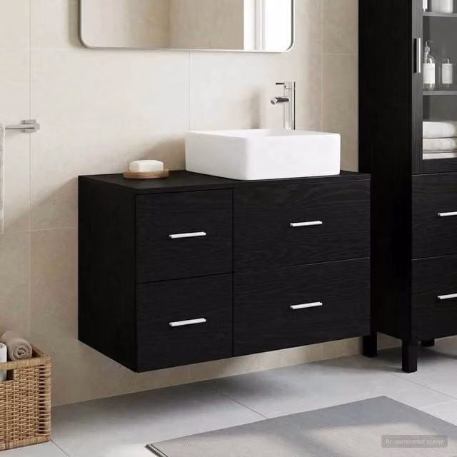 Set di mobili per il bagno 2 pz Rovere Nero 3403961