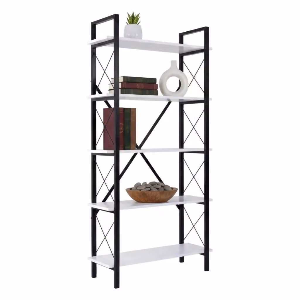 Libreria Suriel DMORA in metallo per ufficio e soggiorno, Bianco e Nero, L 90 cm x P 34 cm x H 180 cm – 2
