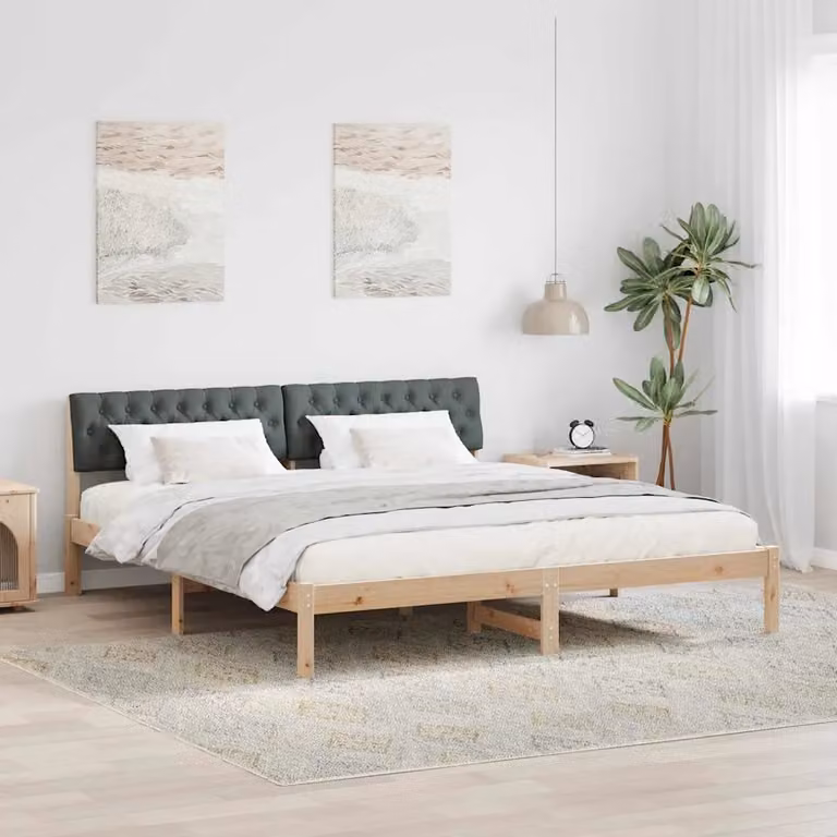 Struttura del letto moderna vidaXL in legno di pino con tessuto, marrone e grigio scuro, 180 x 200 cm