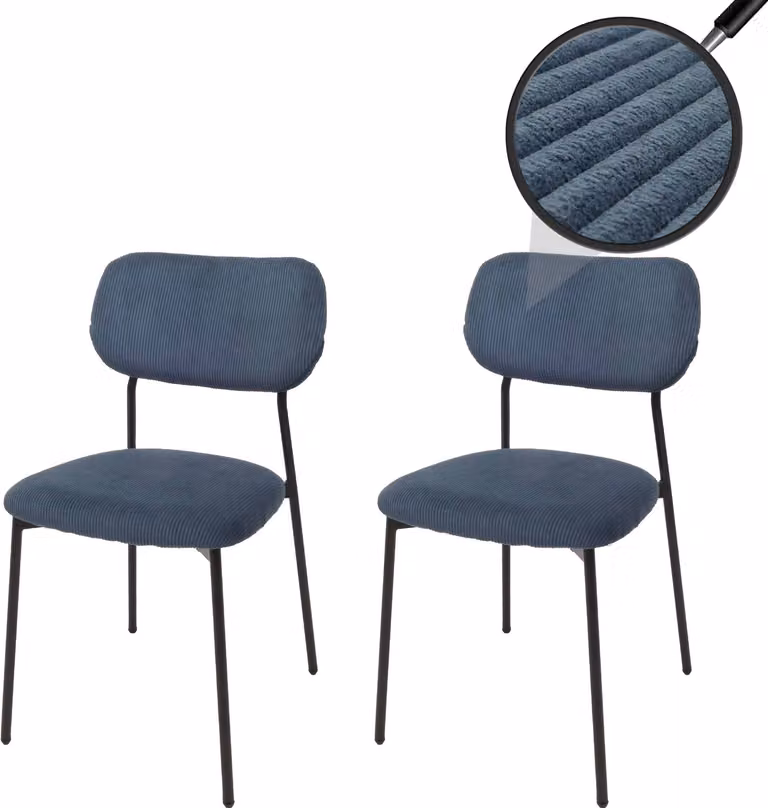 set di 2 sedie per sala da pranzo HWC-O26, sedia da cucina imbottita, corda (330g/m²) tessuto/tessuto metallo ~ blu