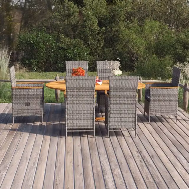 Set da pranzo da giardino vidaXL in 7 pezzi in polyrattan grigio e legno di acacia – 1