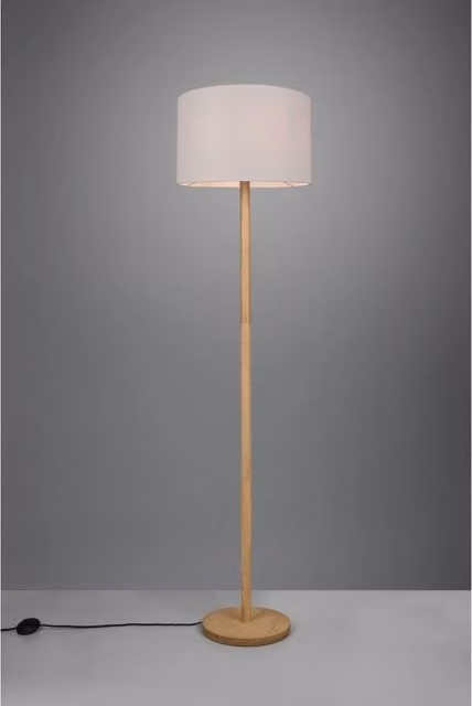 Elegante Piantana Korba Base Legno Paralume Bianco Trio Lighting