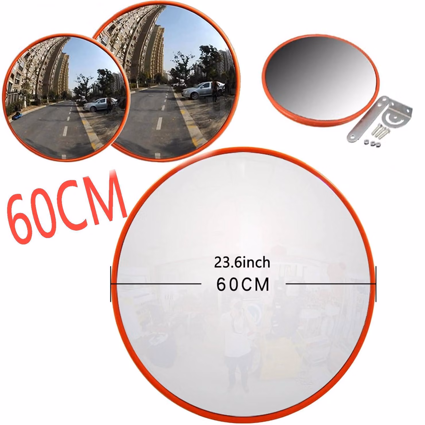 Specchio per traffico da 60 cm - Specchio convesso per eliminare gli angoli ciechi - Antisfondamento - Con supporto - Adatto per interni ed esterni - Ingresso, garage, parcheggio